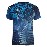 Matariki New Zealand Maori Silver Fern Women V-Neck T-Shirt Galaxy Blue Sky Style LT03 - Polynesian Pride
