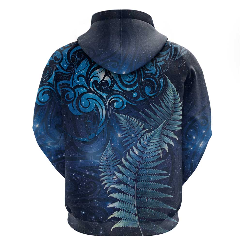 Matariki New Zealand Maori Silver Fern Zip Hoodie Galaxy Blue Sky Style LT03 - Polynesian Pride
