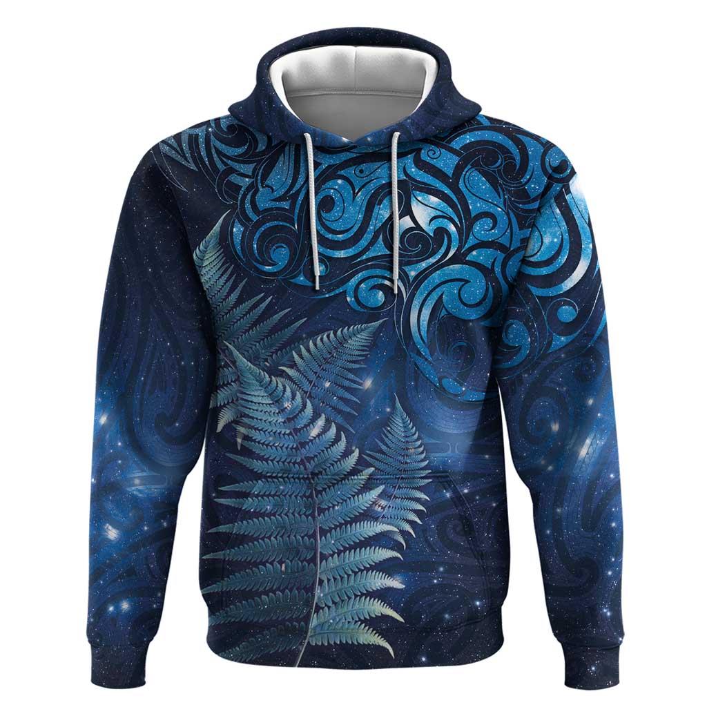 Matariki New Zealand Maori Silver Fern Zip Hoodie Galaxy Blue Sky Style LT03 Pullover Hoodie Blue - Polynesian Pride