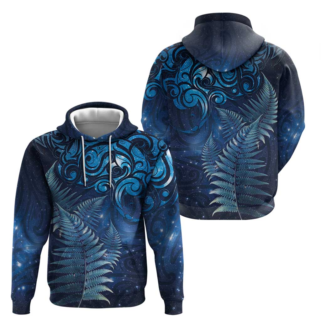 Matariki New Zealand Maori Silver Fern Zip Hoodie Galaxy Blue Sky Style LT03 - Polynesian Pride