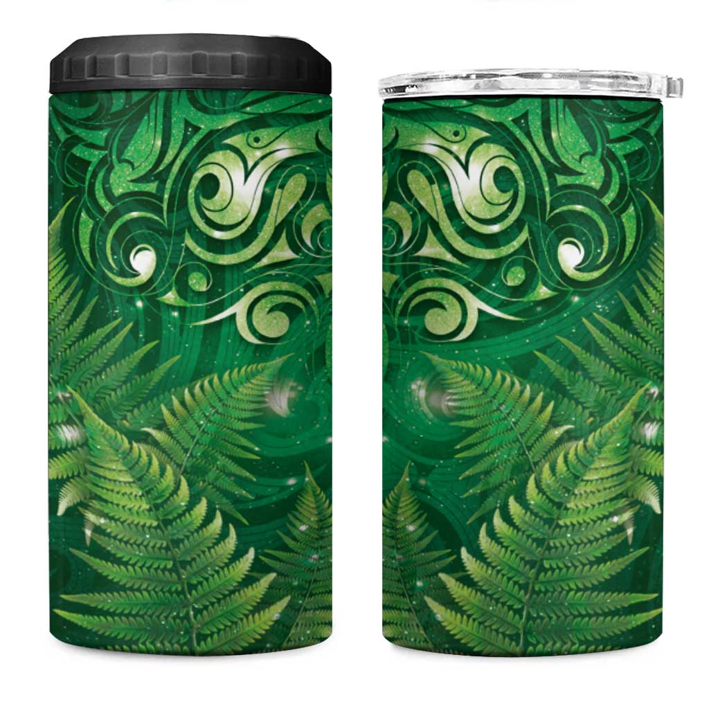 Matariki New Zealand Maori Silver Fern 4 in 1 Can Cooler Tumbler Galaxy Green Sky Style LT03 One Size: 16 oz Green - Polynesian Pride