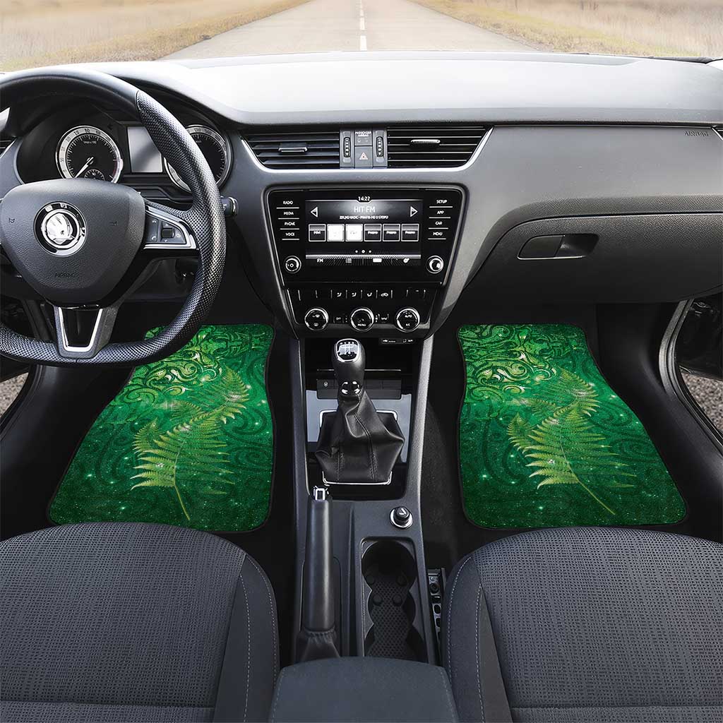 Matariki New Zealand Maori Silver Fern Car Mats Galaxy Green Sky Style LT03 Set 2pcs - Front Green - Polynesian Pride