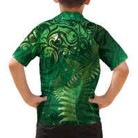 Matariki New Zealand Maori Silver Fern Family Matching Off The Shoulder Long Sleeve Dress and Hawaiian Shirt Galaxy Green Sky Style LT03 - Polynesian Pride