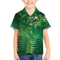 Matariki New Zealand Maori Silver Fern Family Matching Short Sleeve Bodycon Dress and Hawaiian Shirt Galaxy Green Sky Style LT03 Son's Shirt Green - Polynesian Pride