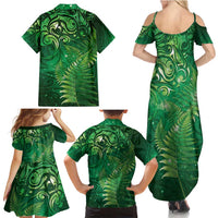 Matariki New Zealand Maori Silver Fern Family Matching Summer Maxi Dress and Hawaiian Shirt Galaxy Green Sky Style LT03 - Polynesian Pride