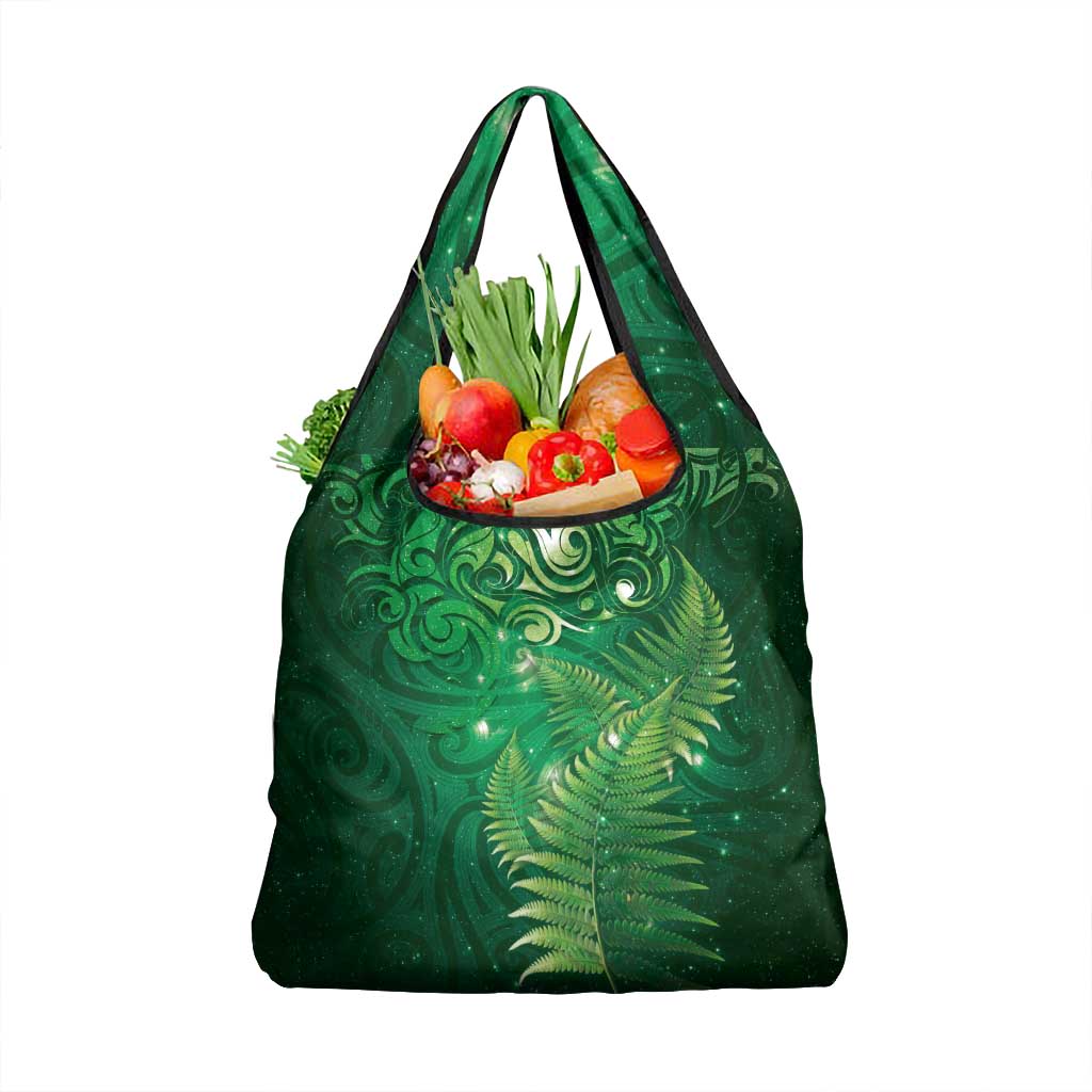 Matariki New Zealand Maori Silver Fern Grocery Bag Galaxy Green Sky Style LT03 1-pack One Size Green - Polynesian Pride