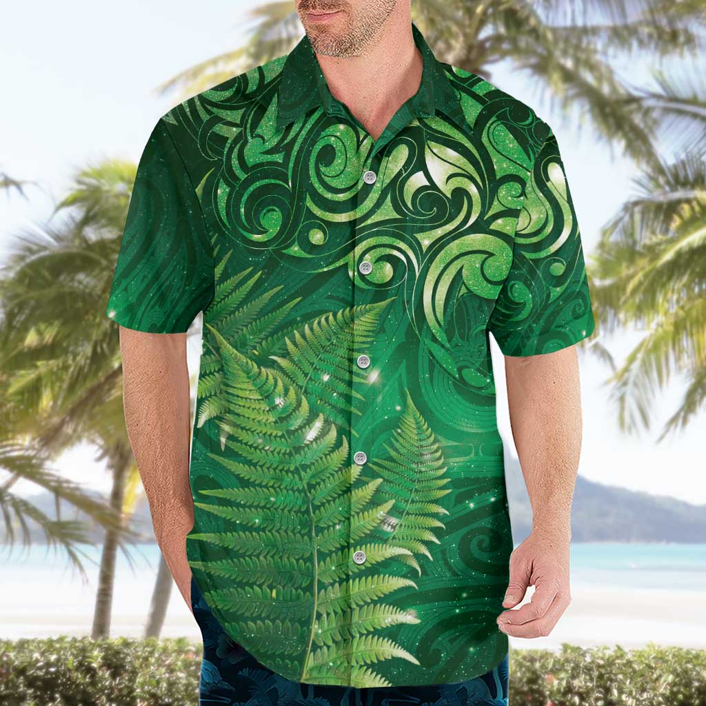 Matariki New Zealand Maori Silver Fern Hawaiian Shirt Galaxy Green Sky Style LT03 - Polynesian Pride