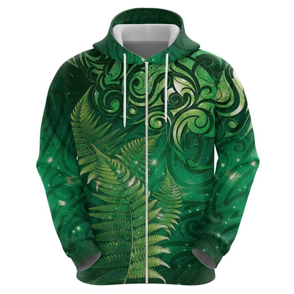 Matariki New Zealand Maori Silver Fern Hoodie Galaxy Green Sky Style LT03 - Polynesian Pride