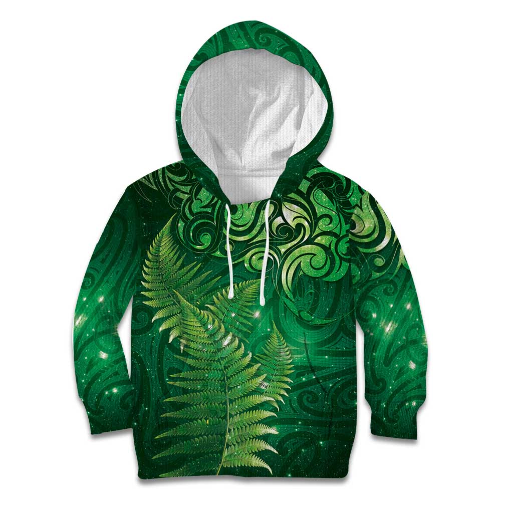 Matariki New Zealand Maori Silver Fern Kid Hoodie Galaxy Green Sky Style LT03 Hoodie Green - Polynesian Pride