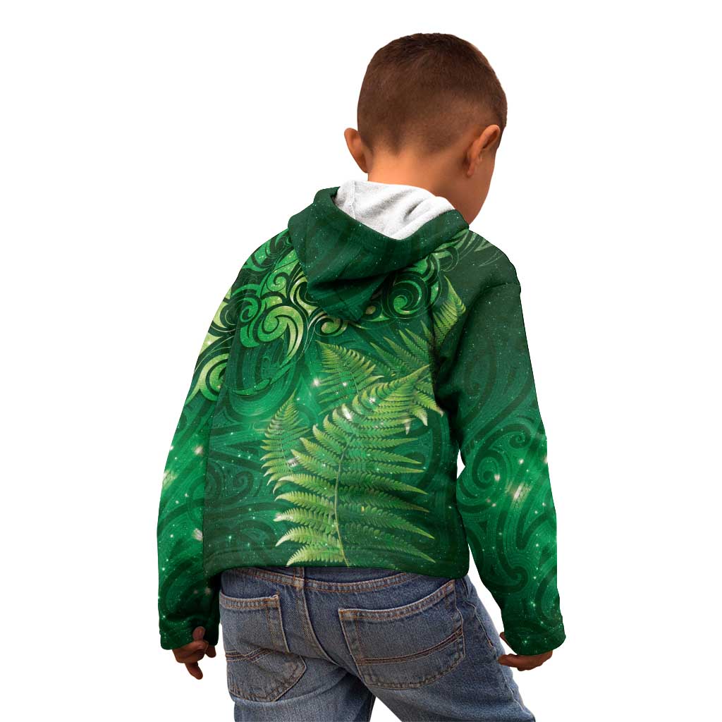Matariki New Zealand Maori Silver Fern Kid Hoodie Galaxy Green Sky Style LT03 - Polynesian Pride