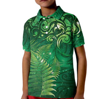Matariki New Zealand Maori Silver Fern Kid Polo Shirt Galaxy Green Sky Style LT03 Kid Green - Polynesian Pride