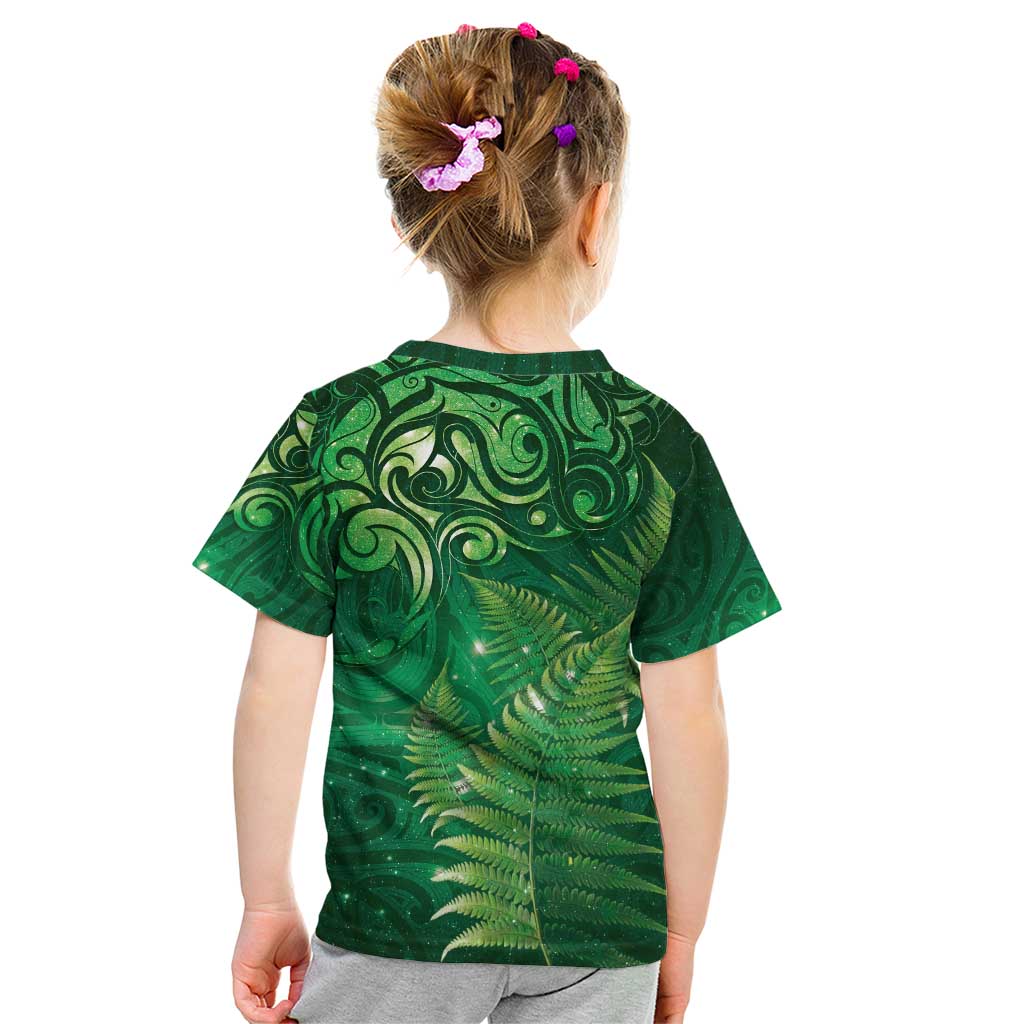 Matariki New Zealand Maori Silver Fern Kid T Shirt Galaxy Green Sky Style LT03 - Polynesian Pride