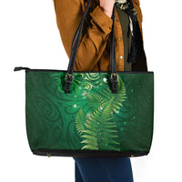 Matariki New Zealand Maori Silver Fern Leather Tote Bag Galaxy Green Sky Style LT03 - Polynesian Pride