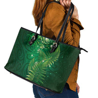 Matariki New Zealand Maori Silver Fern Leather Tote Bag Galaxy Green Sky Style LT03 - Polynesian Pride