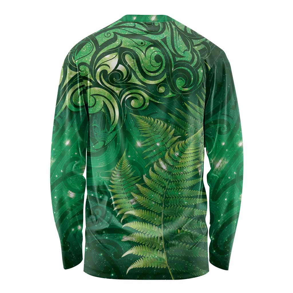 Matariki New Zealand Maori Silver Fern Long Sleeve Shirt Galaxy Green Sky Style LT03 - Polynesian Pride
