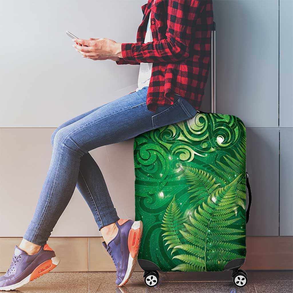 Matariki New Zealand Maori Silver Fern Luggage Cover Galaxy Green Sky Style LT03 - Polynesian Pride