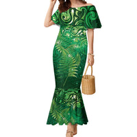 Matariki New Zealand Maori Silver Fern Mermaid Dress Galaxy Green Sky Style LT03 Women Green - Polynesian Pride