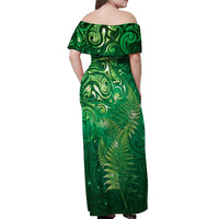 Matariki New Zealand Maori Silver Fern Off Shoulder Maxi Dress Galaxy Green Sky Style LT03 - Polynesian Pride