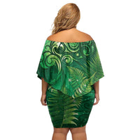 Matariki New Zealand Maori Silver Fern Off Shoulder Short Dress Galaxy Green Sky Style LT03 - Polynesian Pride