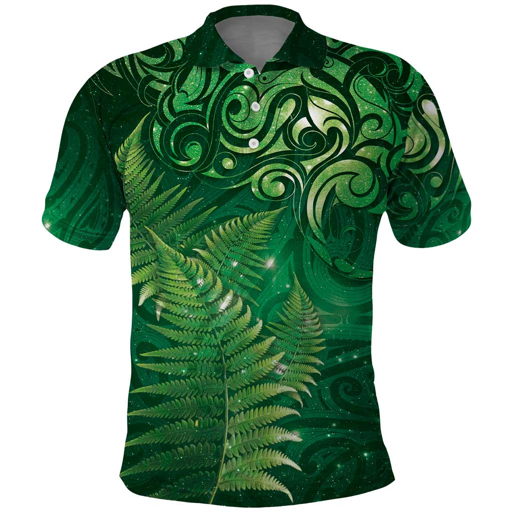 Matariki New Zealand Maori Silver Fern Polo Shirt Galaxy Green Sky Style LT03 Green - Polynesian Pride
