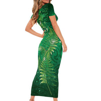 Matariki New Zealand Maori Silver Fern Short Sleeve Bodycon Dress Galaxy Green Sky Style LT03 - Polynesian Pride