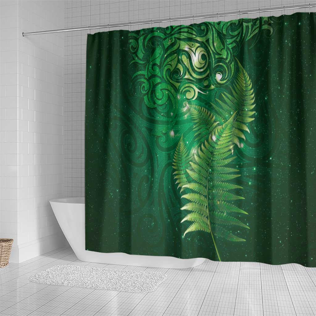 Matariki New Zealand Maori Silver Fern Shower Curtain Galaxy Green Sky Style LT03 - Polynesian Pride