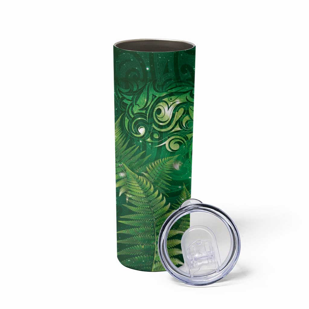 Matariki New Zealand Maori Silver Fern Skinny Tumbler Galaxy Green Sky Style LT03 - Polynesian Pride