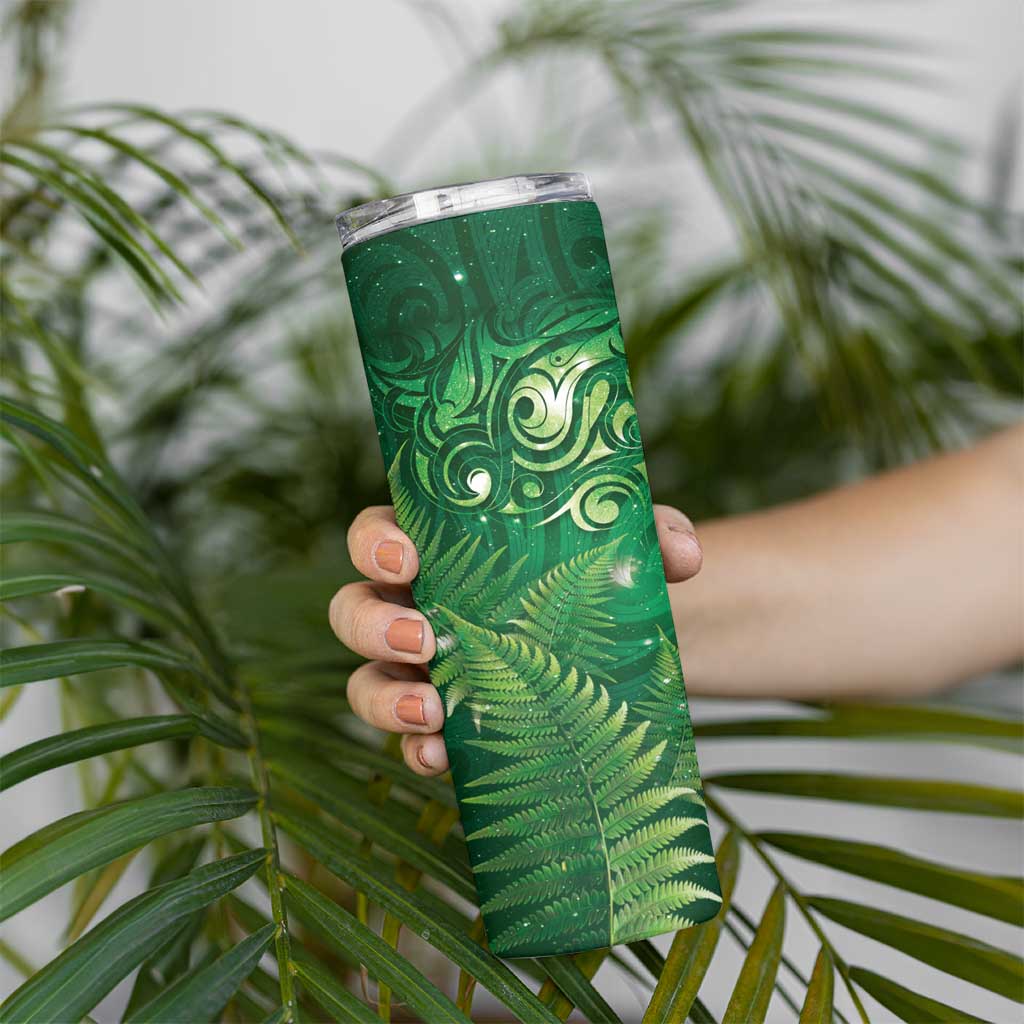 Matariki New Zealand Maori Silver Fern Skinny Tumbler Galaxy Green Sky Style LT03 - Polynesian Pride