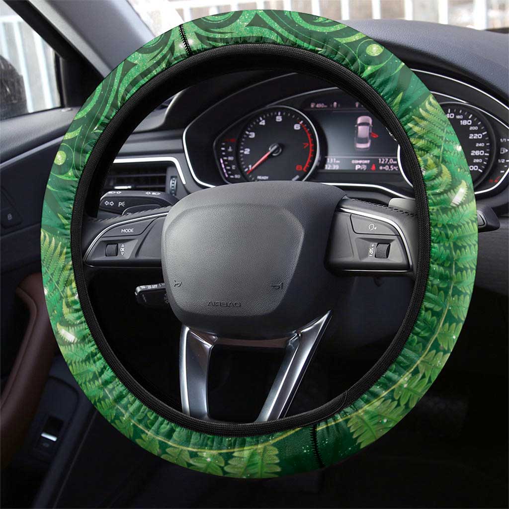 Matariki New Zealand Maori Silver Fern Steering Wheel Cover Galaxy Green Sky Style LT03 - Polynesian Pride