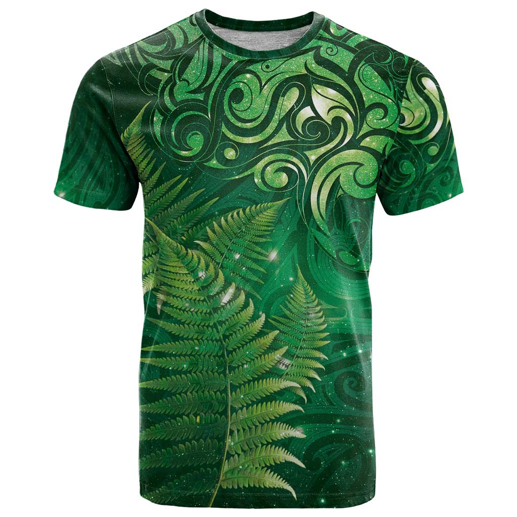 Matariki New Zealand Maori Silver Fern T Shirt Galaxy Green Sky Style LT03 Green - Polynesian Pride
