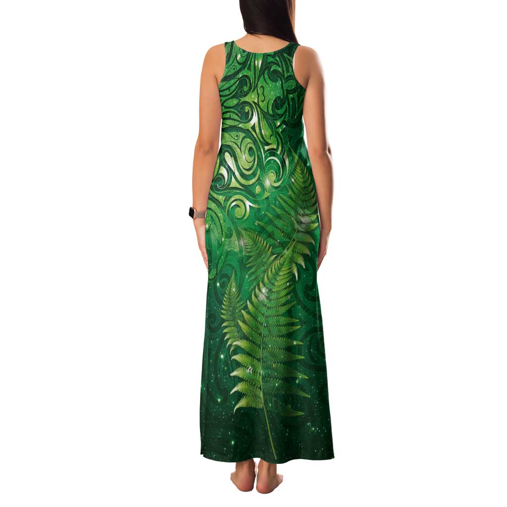 Matariki New Zealand Maori Silver Fern Tank Maxi Dress Galaxy Green Sky Style LT03 - Polynesian Pride