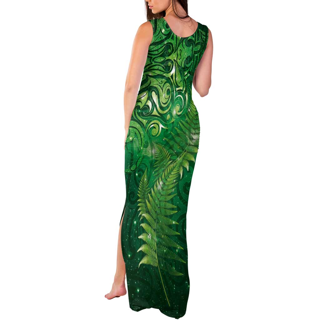 Matariki New Zealand Maori Silver Fern Tank Maxi Dress Galaxy Green Sky Style LT03 - Polynesian Pride