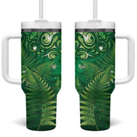 Matariki New Zealand Maori Silver Fern Tumbler With Handle Galaxy Green Sky Style LT03 One Size: 40 oz Green - Polynesian Pride