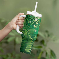 Matariki New Zealand Maori Silver Fern Tumbler With Handle Galaxy Green Sky Style LT03 - Polynesian Pride