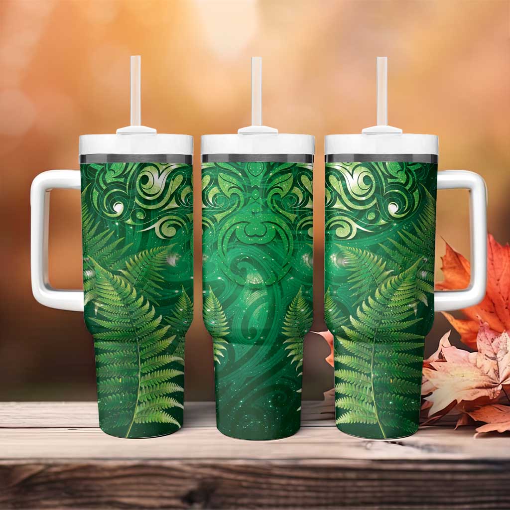 Matariki New Zealand Maori Silver Fern Tumbler With Handle Galaxy Green Sky Style LT03 - Polynesian Pride