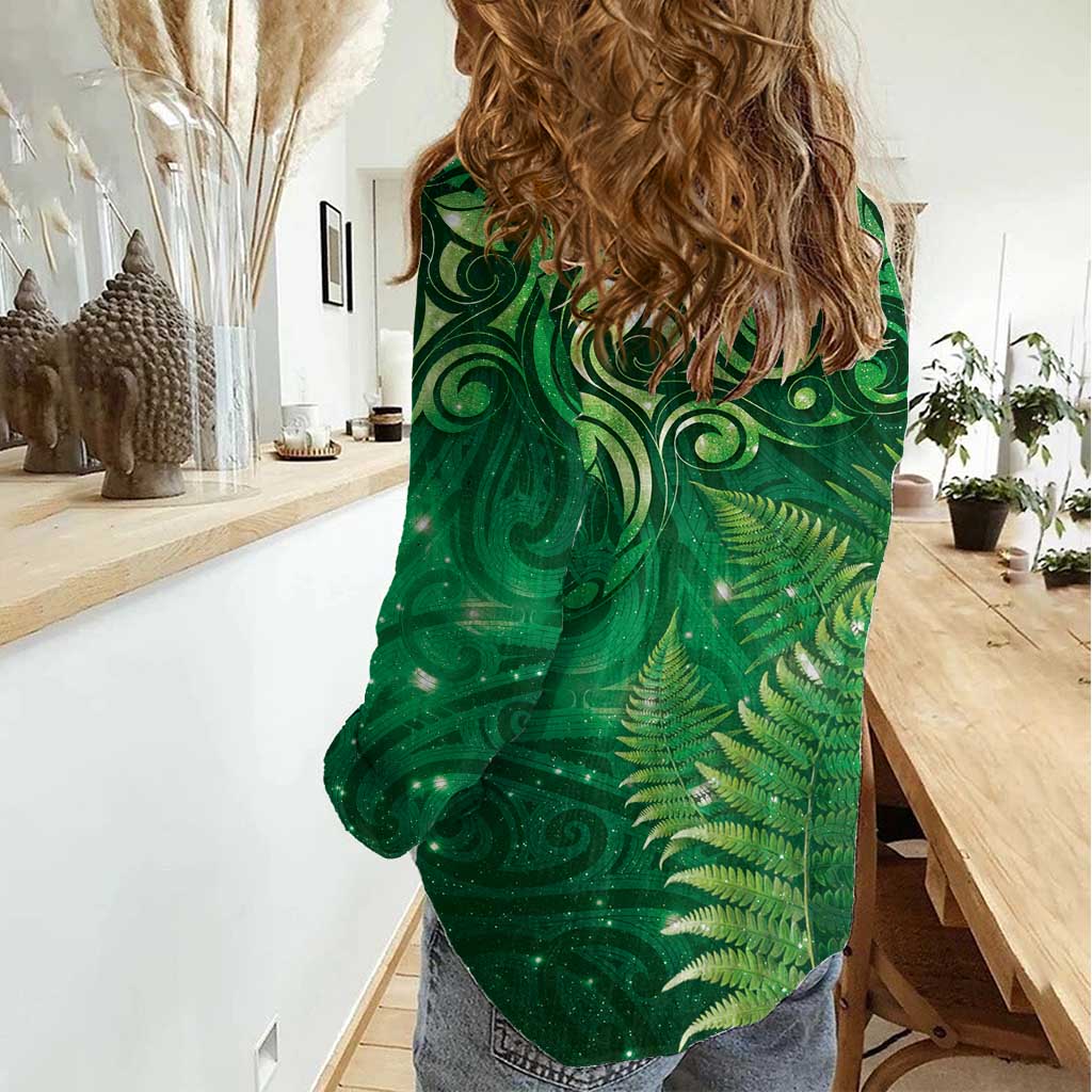 Matariki New Zealand Maori Silver Fern Women Casual Shirt Galaxy Green Sky Style