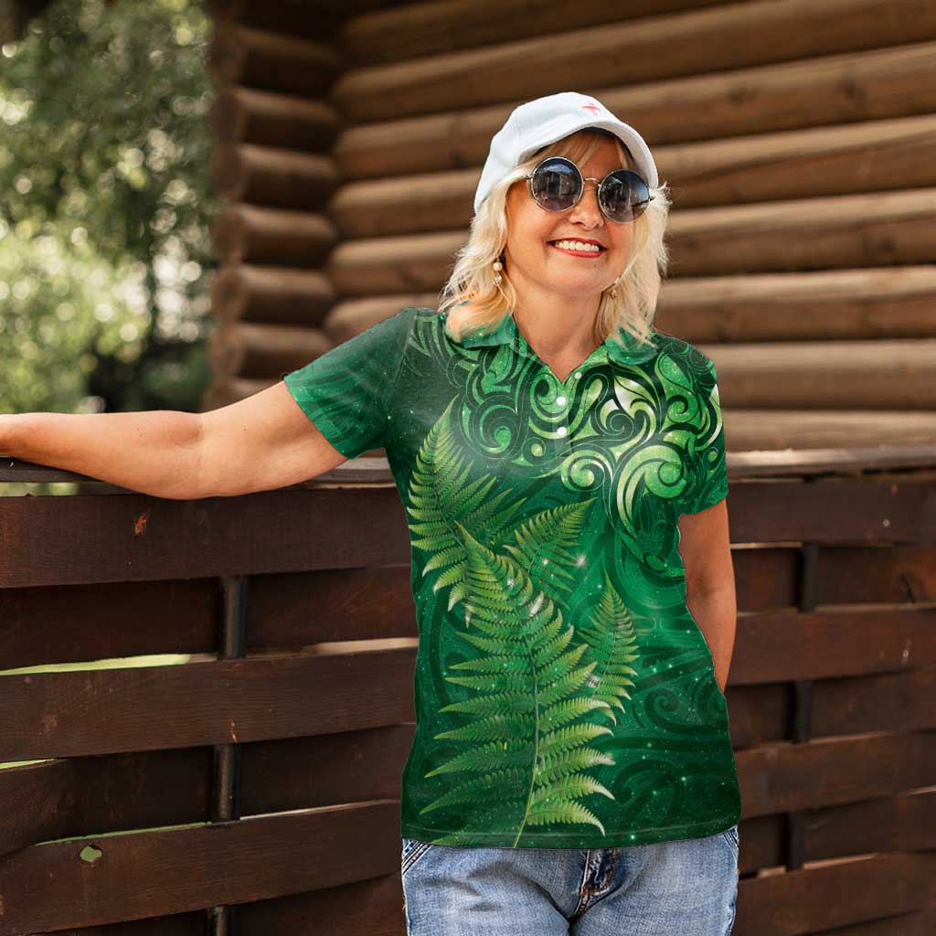 Matariki New Zealand Maori Silver Fern Women Polo Shirt Galaxy Green Sky Style LT03 - Polynesian Pride