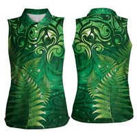 Matariki New Zealand Maori Silver Fern Women Sleeveless Polo Shirt Galaxy Green Sky Style LT03 - Polynesian Pride