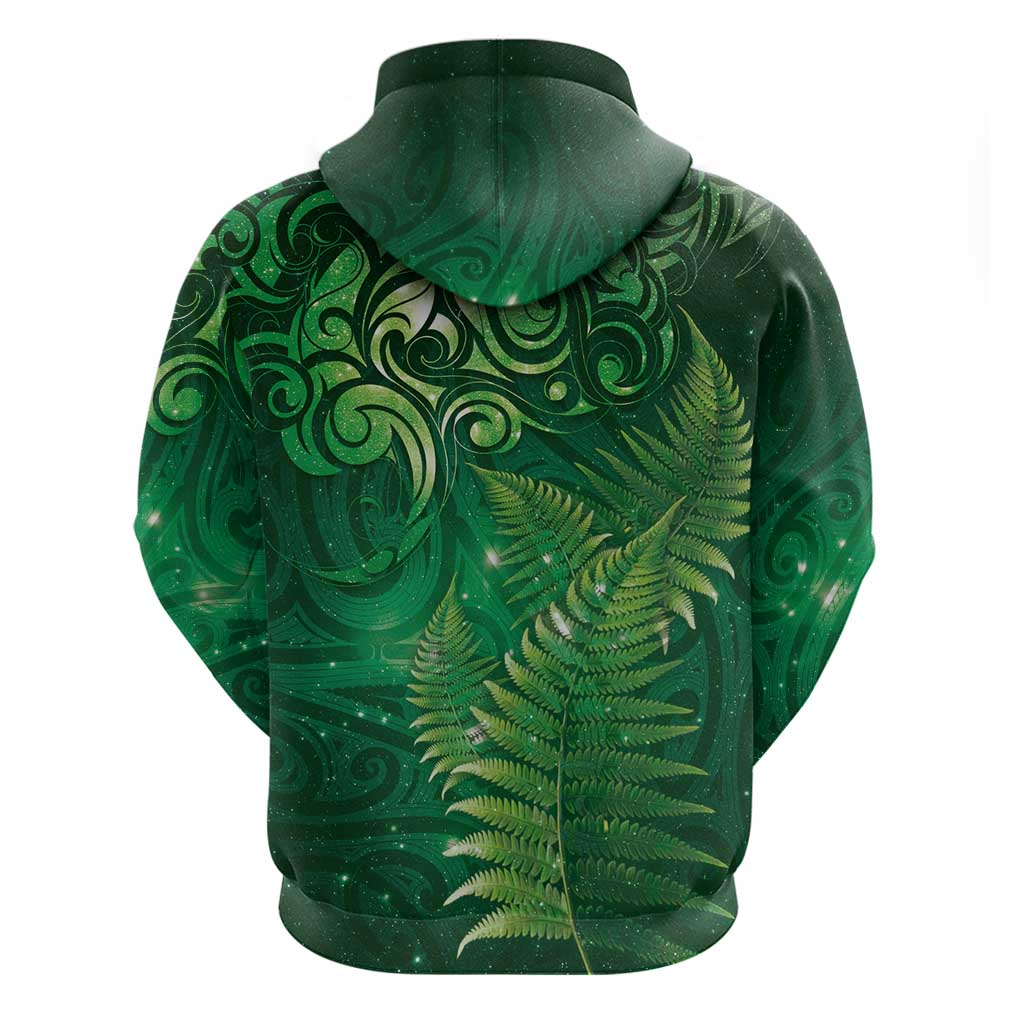 Matariki New Zealand Maori Silver Fern Zip Hoodie Galaxy Green Sky Style LT03 - Polynesian Pride