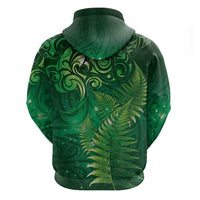 Matariki New Zealand Maori Silver Fern Zip Hoodie Galaxy Green Sky Style LT03 - Polynesian Pride