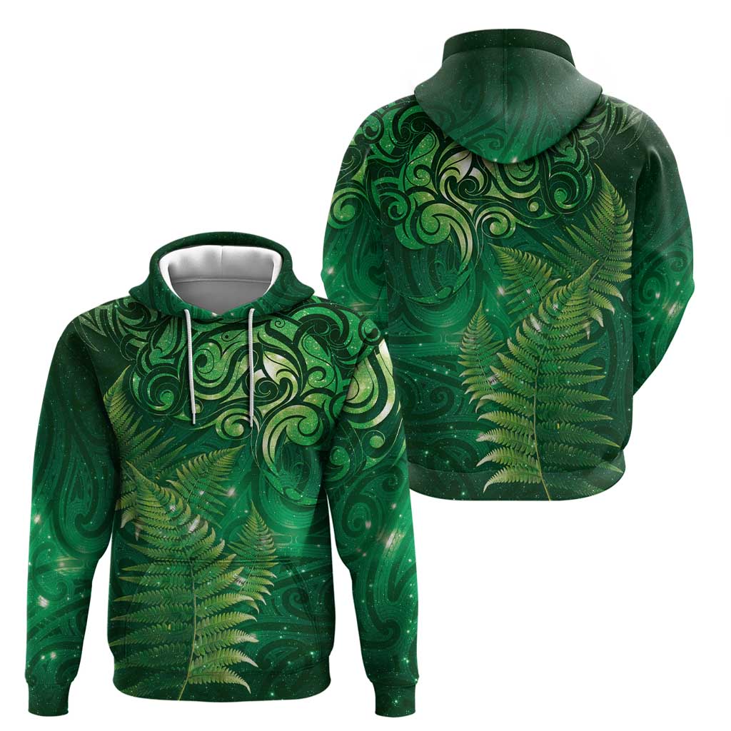 Matariki New Zealand Maori Silver Fern Zip Hoodie Galaxy Green Sky Style LT03 - Polynesian Pride