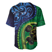 New Zealand Matariki Fern Frond Koru Baseball Jersey with Galaxy Blue Sky and Green Paua Shell Art LT03 - Polynesian Pride