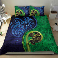 New Zealand Matariki Fern Frond Koru Bedding Set with Galaxy Blue Sky and Green Paua Shell Art LT03 - Polynesian Pride