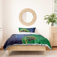 New Zealand Matariki Fern Frond Koru Bedding Set with Galaxy Blue Sky and Green Paua Shell Art LT03 - Polynesian Pride