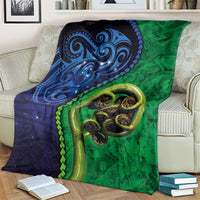 New Zealand Matariki Fern Frond Koru Blanket with Galaxy Blue Sky and Green Paua Shell Art LT03 - Polynesian Pride