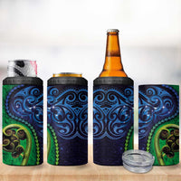 New Zealand Matariki Fern Frond Koru 4 in 1 Can Cooler Tumbler with Galaxy Blue Sky and Green Paua Shell Art LT03 - Polynesian Pride