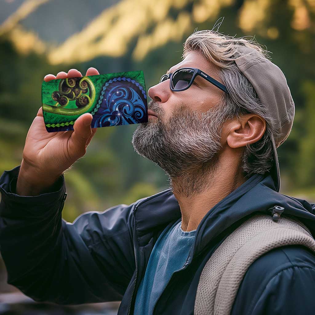New Zealand Matariki Fern Frond Koru 4 in 1 Can Cooler Tumbler with Galaxy Blue Sky and Green Paua Shell Art LT03 - Polynesian Pride