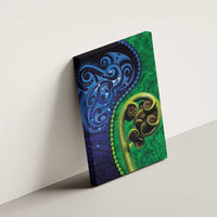 New Zealand Matariki Fern Frond Koru Canvas Wall Art with Galaxy Blue Sky and Green Paua Shell Art LT03 - Polynesian Pride