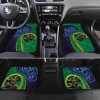 New Zealand Matariki Fern Frond Koru Car Mats with Galaxy Blue Sky and Green Paua Shell Art LT03 Set 4pcs Blue - Polynesian Pride