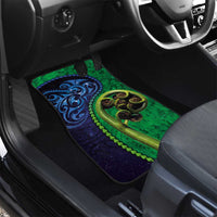 New Zealand Matariki Fern Frond Koru Car Mats with Galaxy Blue Sky and Green Paua Shell Art LT03 - Polynesian Pride